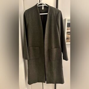 Mural Olive Green Open-Front Long Trench Coat
